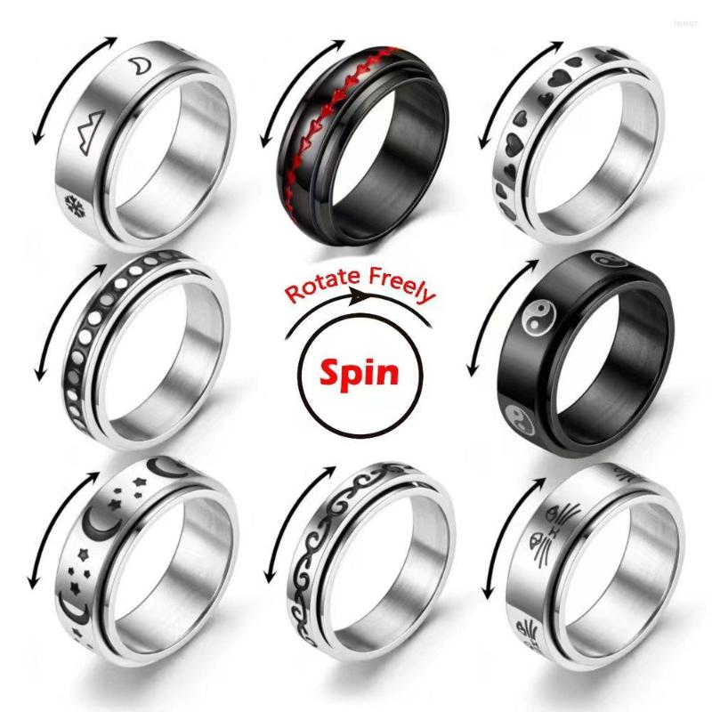 

Wedding Rings Fashion Rotation Ring For Men Women Anxiety Fidget Titanium Steel Moon Star Flower Roman Numerals Chain Rotating
