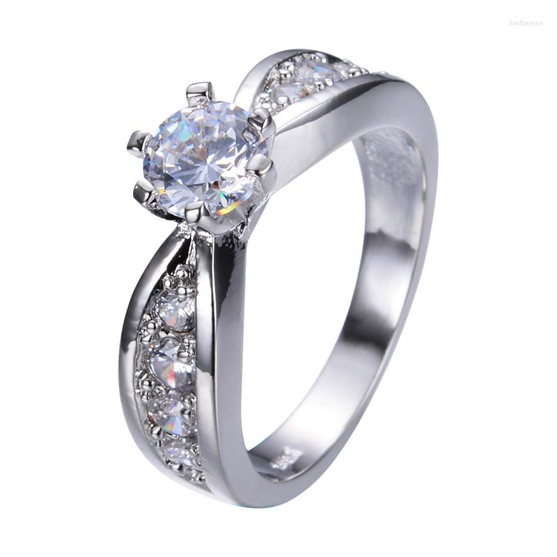

Wedding Rings Classic Female White Zirconia Stone Ring Charm Silver Color Zircon Trendy Round Band Engagement For Women