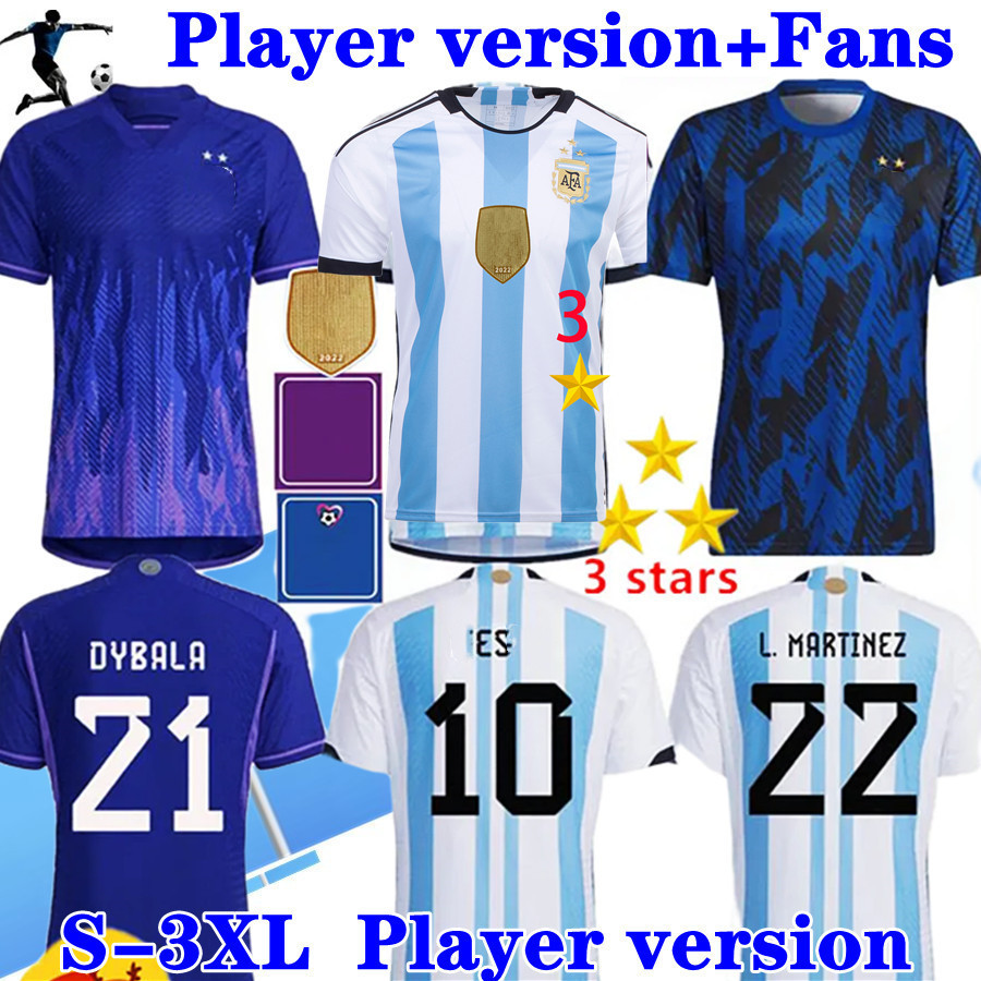 

S-3XL Fans player Version 2022 2023 Argentinas Soccer Jerseys 22 23 MAC ALLISTER DYBALA DI MARIA MARTINEZ DE PAUL MARADONA child kids kit Men women football shirt, Away+patch
