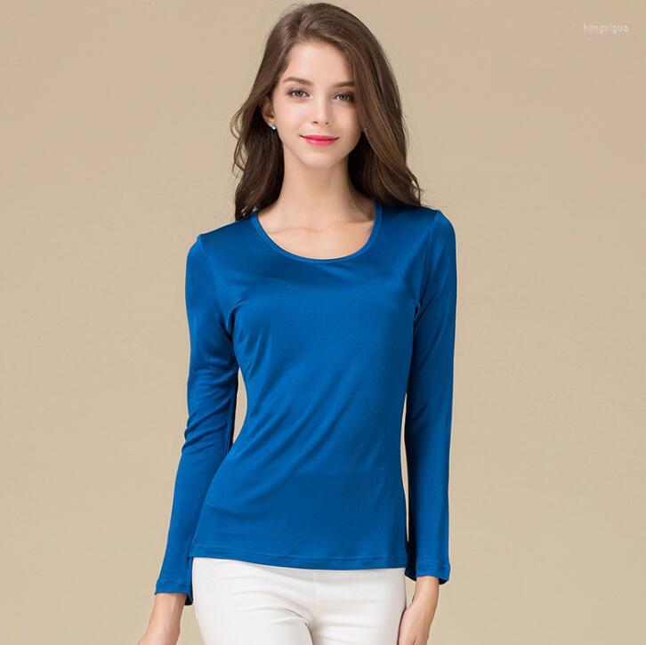 

Women's T Shirts Women's 50% Silk Viscose Stretchy Crew Neck Base Layer Long Sleeve T-Shirts Thermal Top HY111, Blue