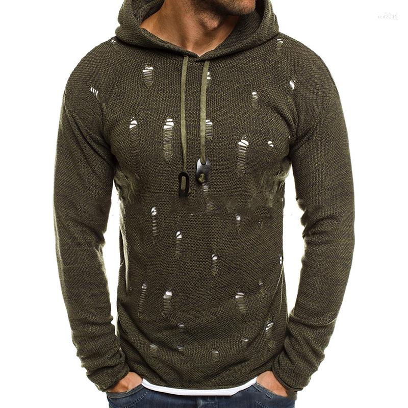 

Men's Hoodies Nice Men Brand Fashion Solid Color Sweatshirt Male Hoody Holes Hip Hop Autumn Winter Hoodie Pullover Plus Size 2X 8J1418, Army green