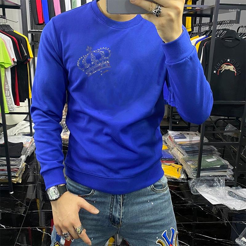 

Men's Hoodies Crown Luxury Personality Heavy Lndustry Water Diamond Fashion Male Hoody Brand Sweatshirts, As shown asian size