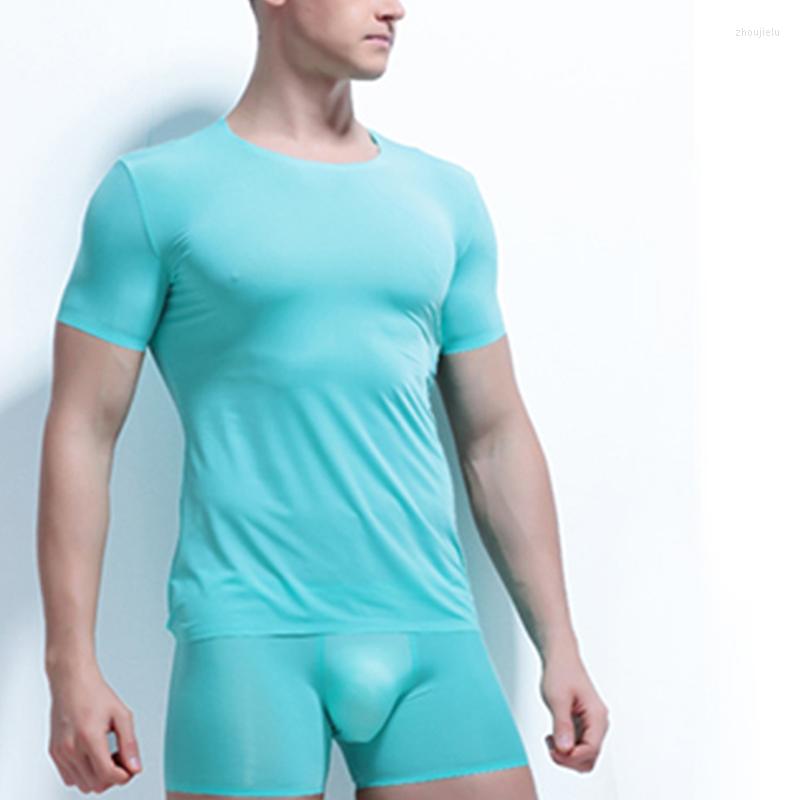 

Men's Polos Breathable Mens Superthin Ice Silk Undershirt Short Sleeve Sleep T-shirt Male Sports Wear, White