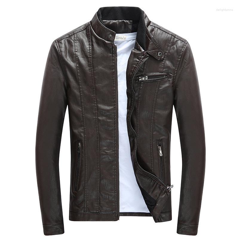 

Men's Down Autumn And Winter Clothes Large Imitation Leather Coat Stand Collar Slim Fit Short Pu Locomotive, Black