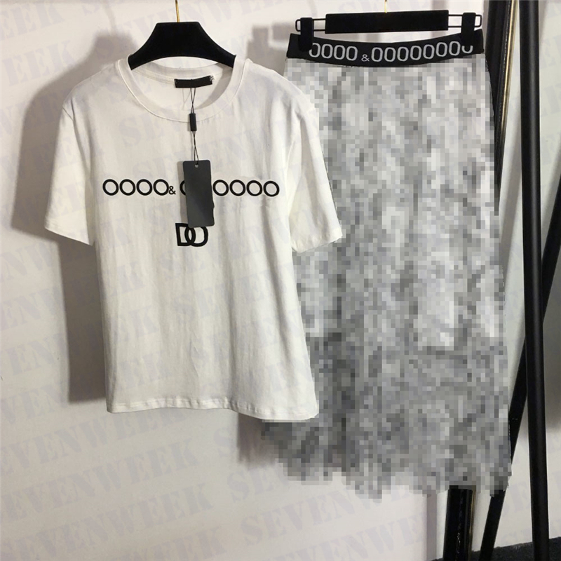 

Fashion Print T Shirts Tees Dress Sets For Women Letter Webbing Mesh Pleated Skirts Design Tshirt Tops Ladies Casual Clothing Suits Vacation, Black