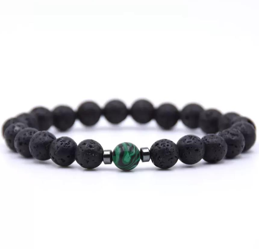 

Beaded Strands Hematite Natural Black Lava Stone Beads Strand Elastic Bracelet Essential Oil Diffuser Bracelets Volcanic Rock Beade Dhobg