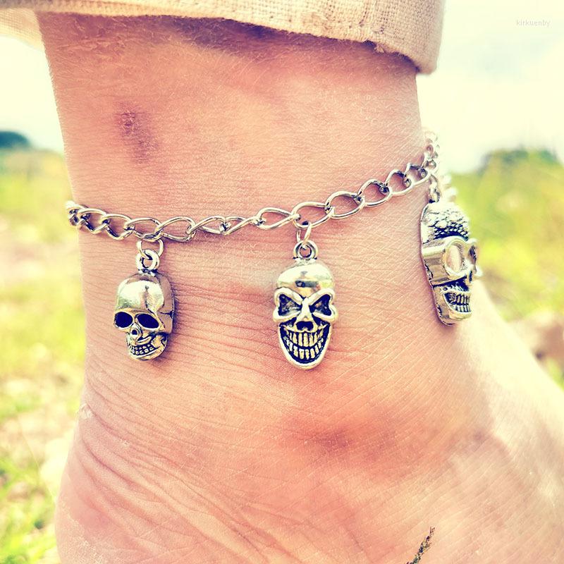 

Anklets Skull Ankle Bracelet For Women Gothic Skeleton Witchcraft Silver Color Bracelets On The Leg Summer Beach Chain Jewelry VGA006