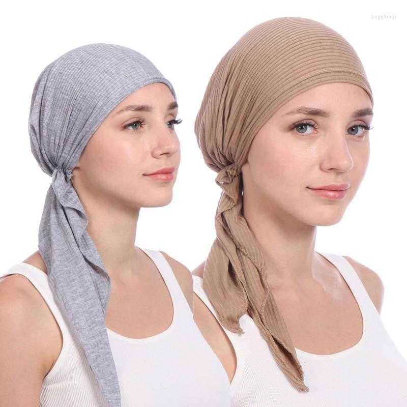 

Ethnic Clothing Elastic Cotton Solid Color Wrap Head Scarf Hats Muslim Turban Bonnet For Women Inner Hijab Hat Fashion Female Turbantes Caps