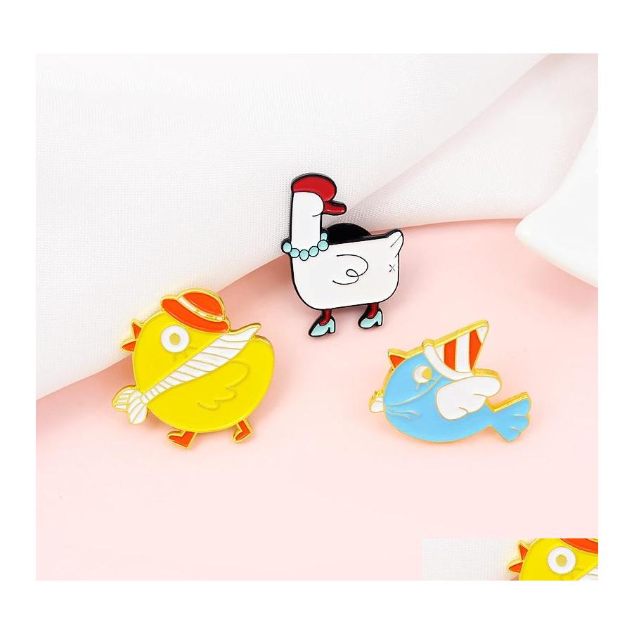 

Pins Brooches Animal Shaped Set 4Pcs Cartoon Big White Goose Small Yellow Chicken Blue Bird Goldfish Lapel Pins For Girls Enamel Ba Dhdp6