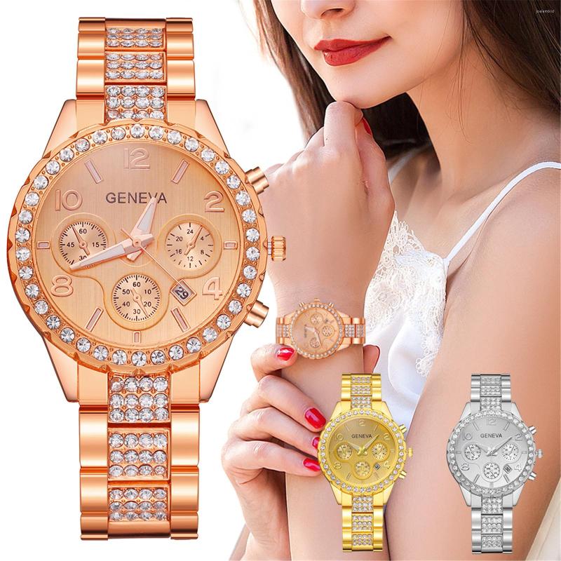 

Wristwatches Top Brand Fashion Women Watches Luxury Magnet Buckle Flower Rhinestone Watch Ladies Quartz Wrist Bracelet Set, Gold