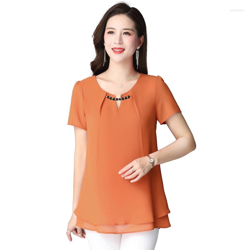 

Women's Blouses 4XL 3XL For Women -4XL Solid Double Layer Tops Casual Short Sleeve 2022 Summer Size Chiffon Shirts, Blue