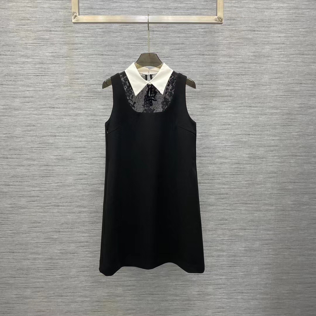 

Milan Runway Dress 2023 New Spring Summer Lapel Neck Sleeveless Panelled Designer Dresses Brand Same Style Dress 1219-1, Black