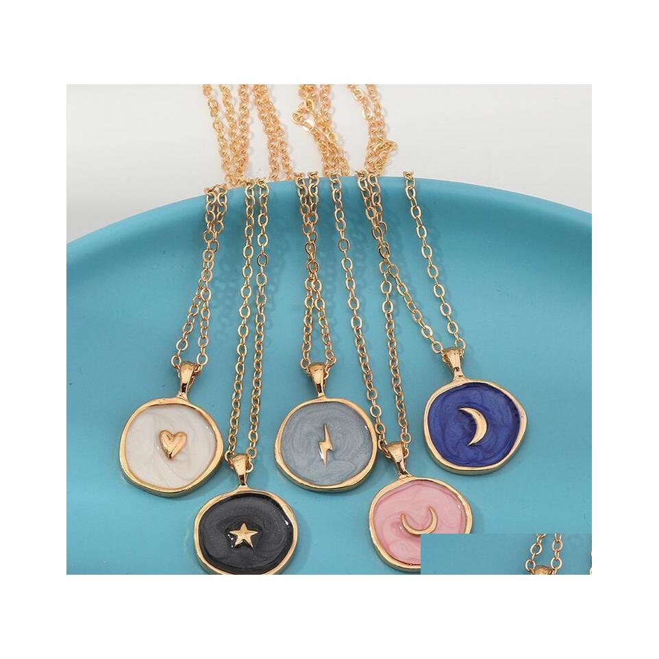 

Pendant Necklaces Simple Stars Moon Lover Fashion Europen Women Alloy Long Heart Round Necklace Jewelry For Valentines Day Christmas Dhocg