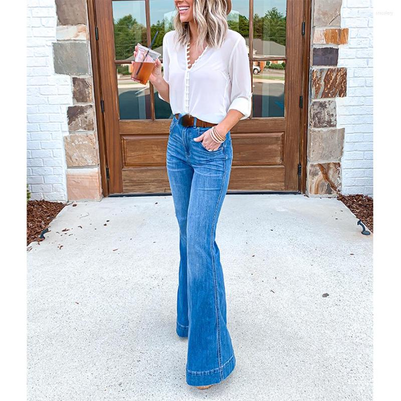 

Women's Jeans Women Mid Waist Slim Fit Thin Casual Pants With Pockets Female Flared Trousers Wide Leg Denim Skinny Sexy, Black