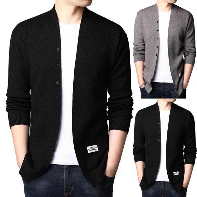 

Men's Jackets Men Sweater Solid Color Single-breasted Knitted Simple Cardigan For Daily Wear, Black