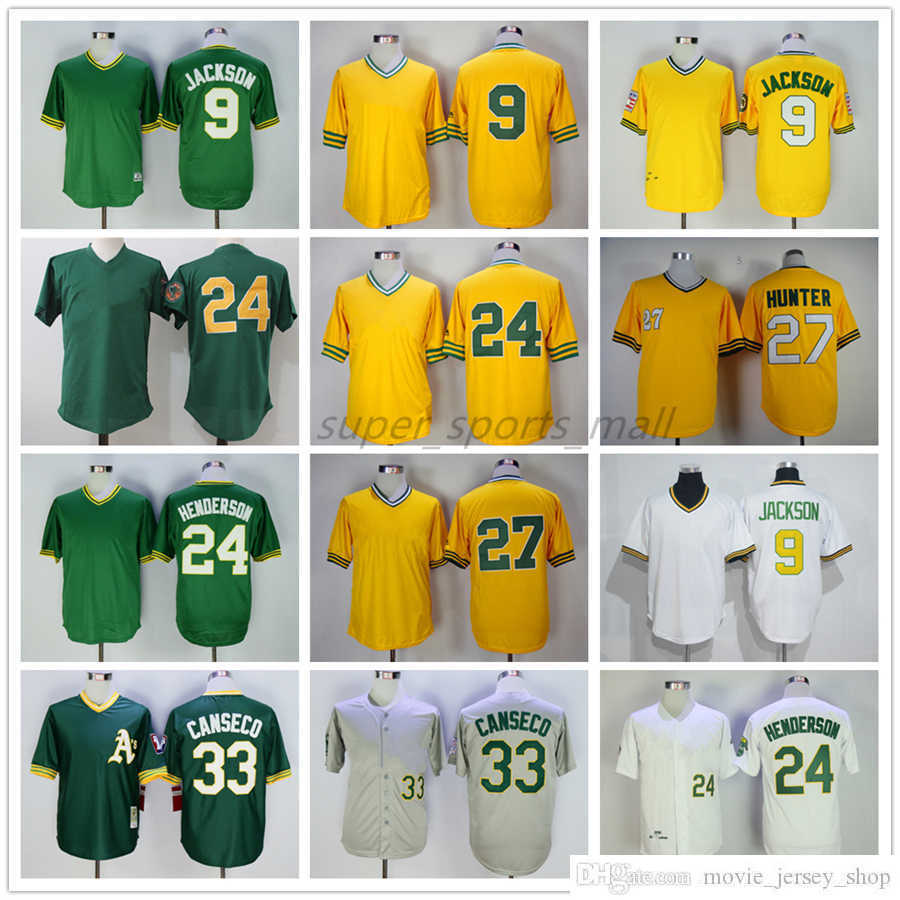 

Mitchell and Ness Baseball Jersey Vintage 9 Reggie Jackson 24 Rickey Henderson 27 Catfish Hunter 33 Jose Canseco Jerseys Retro, As picture