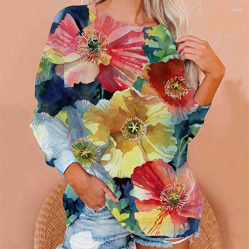

Women' Blouses Elegant Floral Printed Women Pullover Tops Autumn Winter Fashion Long Sleeve Crew Neck Sweatshirts For Ladies Casual Hoodies, 03 print