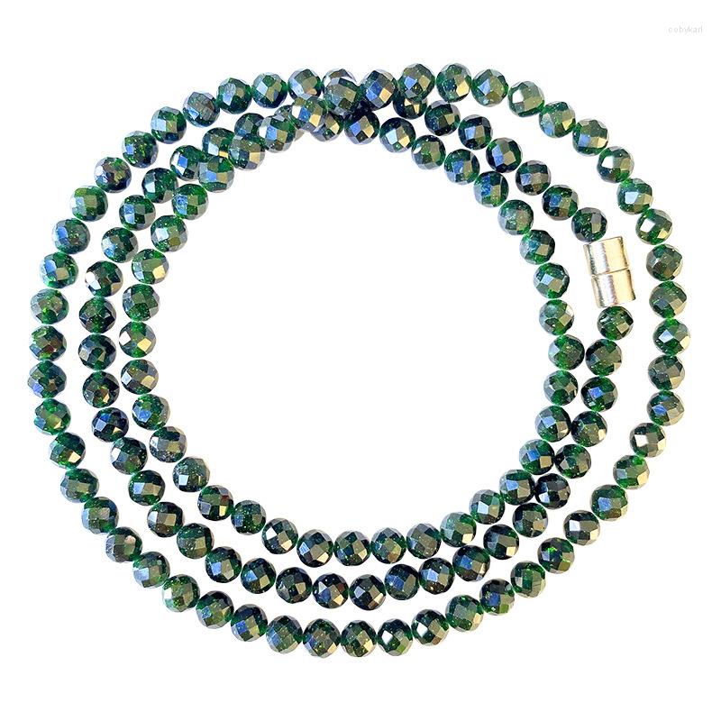 

Strand Wholesale Green Sand Stone Faceted Bead Bracelet Spinel Crystal Slim Flash Three Circle Bracelets For Women Gift Fashion Jewelry