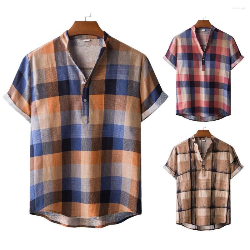 

Men's Casual Shirts Contrast Colors Great Stitching Summer Top All Match Shirt Plaid For Home, Blue