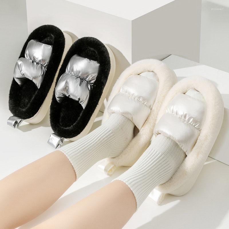 

Slippers Winter Women Cotton Outdoor Platform Flat Heel Trend Slides Indoor Soft Shoes Non-slip Warm Plush Home, Black