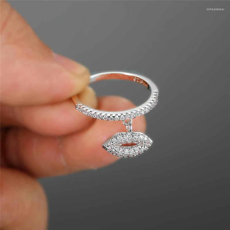 

Wedding Rings RongXing Unique Sexy Mouth Dangle Stacking Thin Ring Band White Gold Rose Color Crystal For Women Gifts