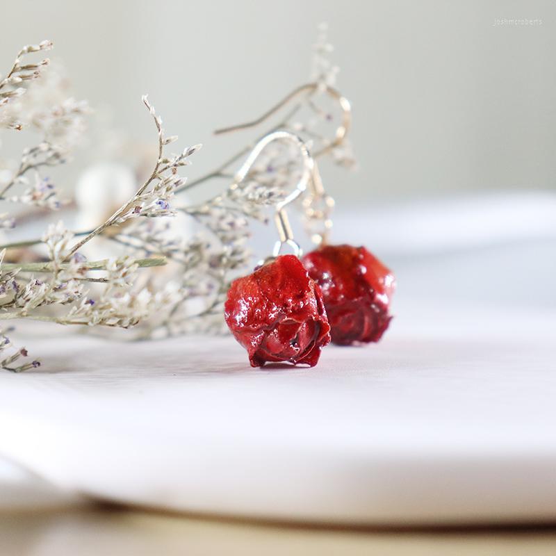 

Dangle Earrings Handwork Flower Rose Pendant Earring For Women Real Drop Wedding Bridesmaid Jewelry Pendientes E001