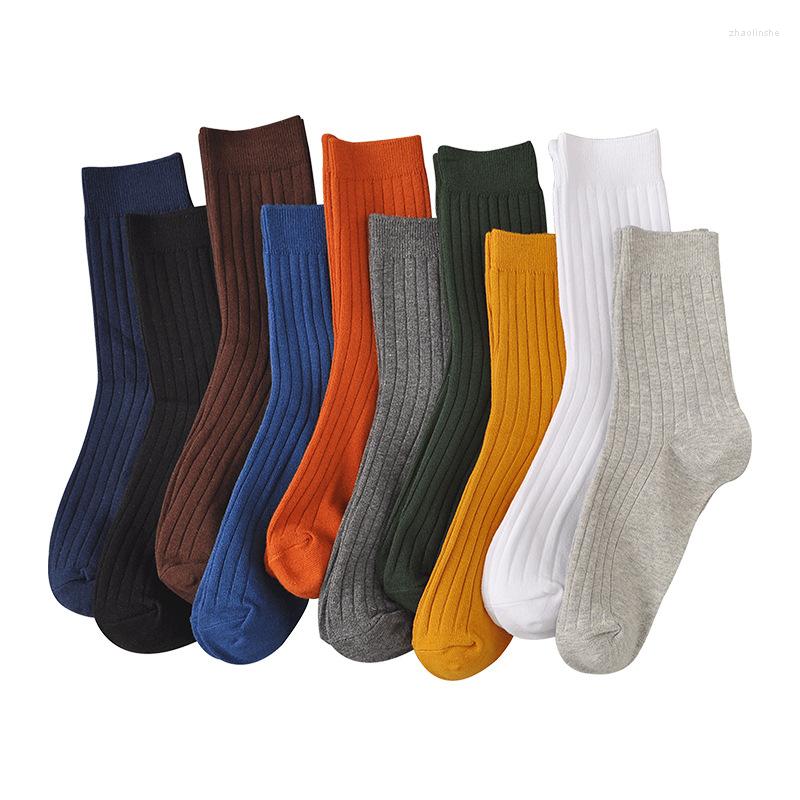 

Men's Socks 3pairs/lot 6pieces Men Autumn Winter Double Needle Solid Color Simple Business Cotton Tube, Black