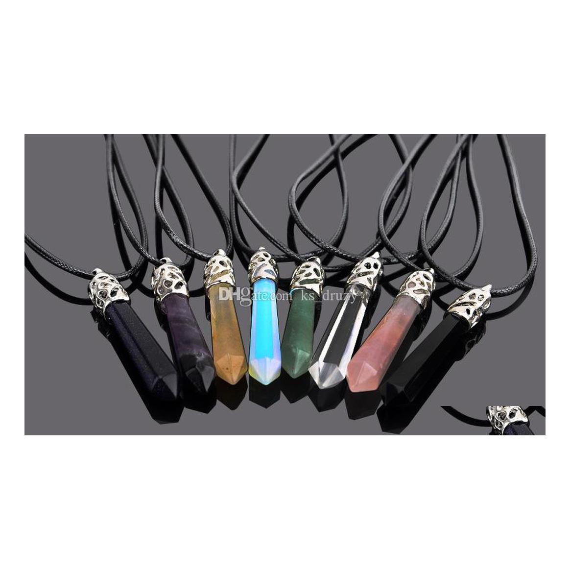 

Pendant Necklaces Pendum Hexagonal Pointed Reiki Natural Stones Pink Quartz Pillar Charms Necklace For Women Men Gift Accessories Dr Dhdrc