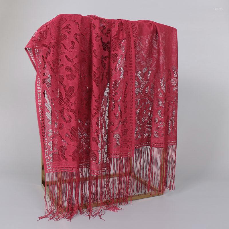 

Ethnic Clothing Women Scarf Wraps Hollow Out Floral Bandana Lace Tassels Evening Party Vintage Shawl Fashion Muslim Headscarf Pure Color