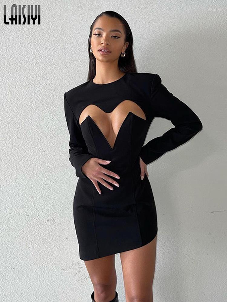 

Casual Dresses Sexy Women' Dress Cut Out Black Mini Bodycon Party Long Sleeve Autumn Winter Club Elegant 2022 Hollow