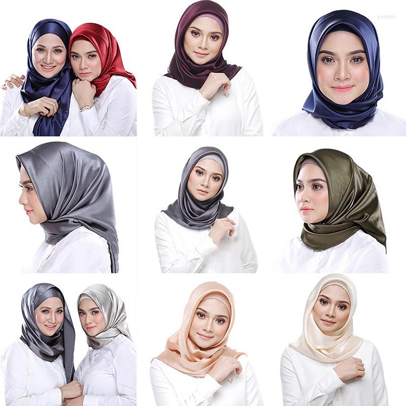 

Ethnic Clothing Women Wrap Shawls Satin Silk Muslim Hijab Square Shawl Scarf Fashion Solid Color 90 90cm Scarves
