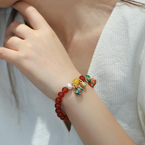 

Link Bracelets Beads Bracelet With Lucky Breast Decor Natural Crystal Stone Wrist Jewelry Gift Men Women