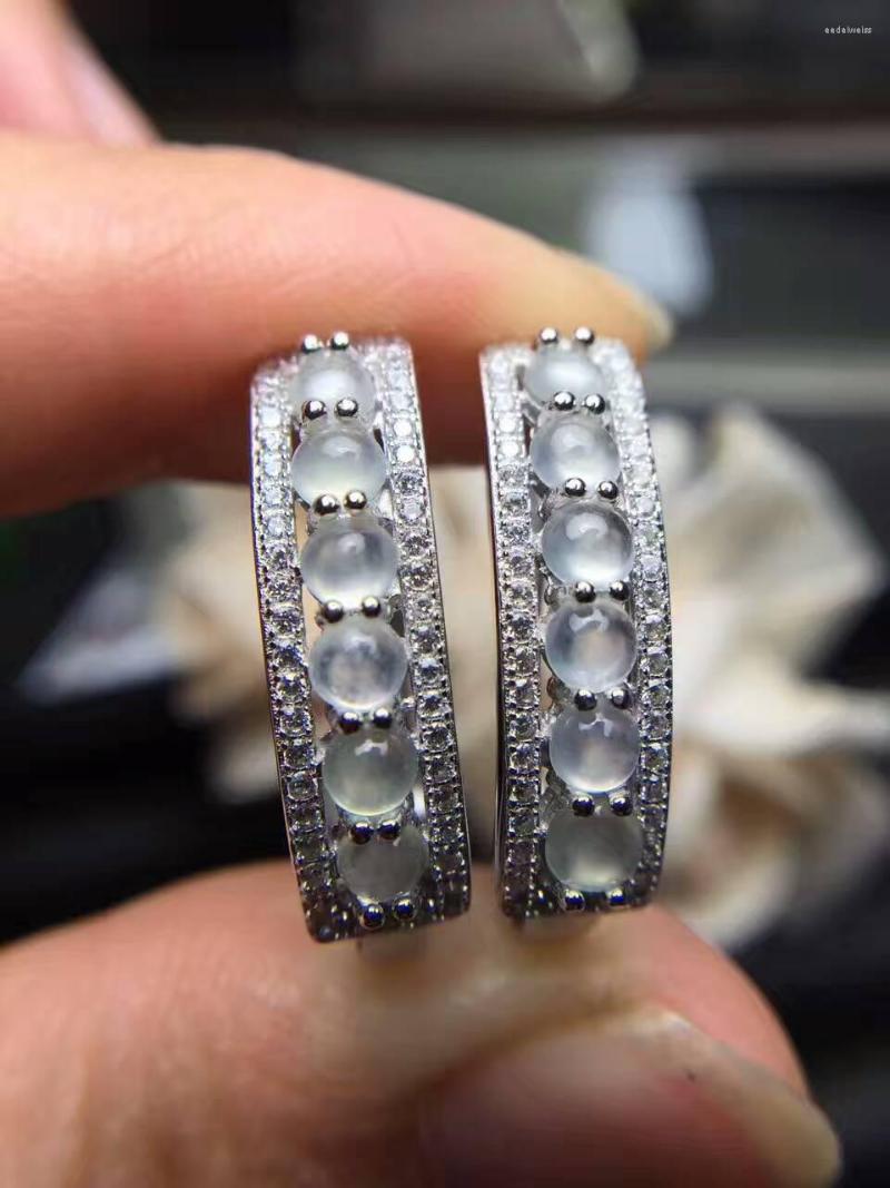 

Stud Earrings Fashion Natural White Jade Gemstone Elegant Array S925 Silver Girl Women Party Jewelry