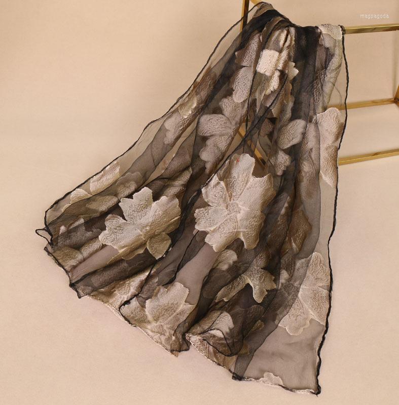 

Ethnic Clothing Women Luxury Plain Embroider Floral Organza Scarves Elegant Flowers Shawls Fashion Muslim Hijab High Quality Bandana