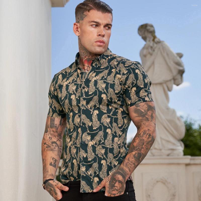 

Men's Casual Shirts 2022 Spring Men's Floral Shirt Short Sleeves Handsome Slim Business Trend Personality Fashion Printed Men, Black