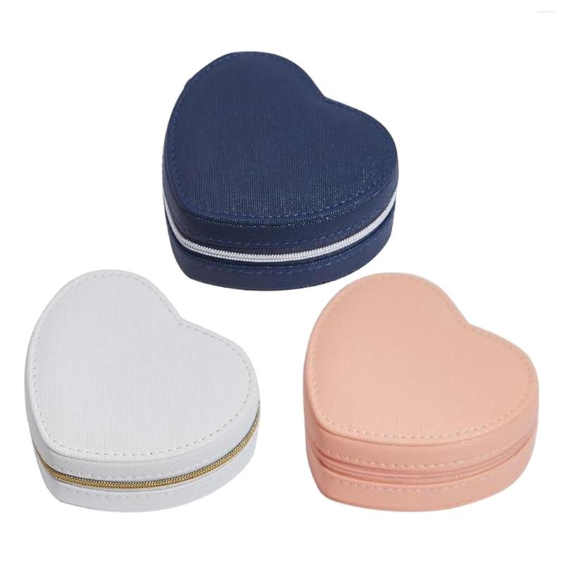 

Jewelry Pouches Heart Shape Jewellery Box Organizer PU Leather Rings Earrings Storage Case For Traveling