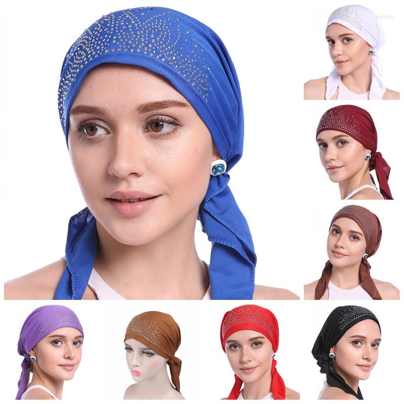 

Ethnic Clothing Fashion Muslim Woman Diamond Bandana Islamic Wrap Hijab Bonnets Chemo Cap Hair Loss Hat Arab Female Instant Headscarf