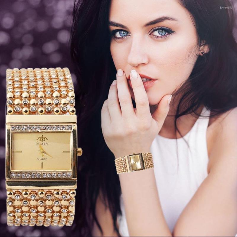 

Wristwatches Top Brand Bracelet Watches Women Luxury Women's Stainless Steel Quartz Watch Rhinestone Crystal Analog Wrist, Gold
