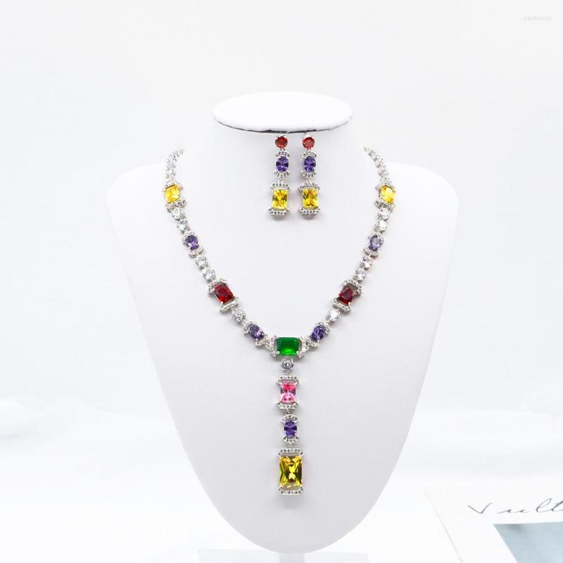 

Necklace Earrings Set Hollow Square Jewelry Shiny High Quality Crystal Big Elegant Retro Women's Fashion Wedding Gift, Picture shown