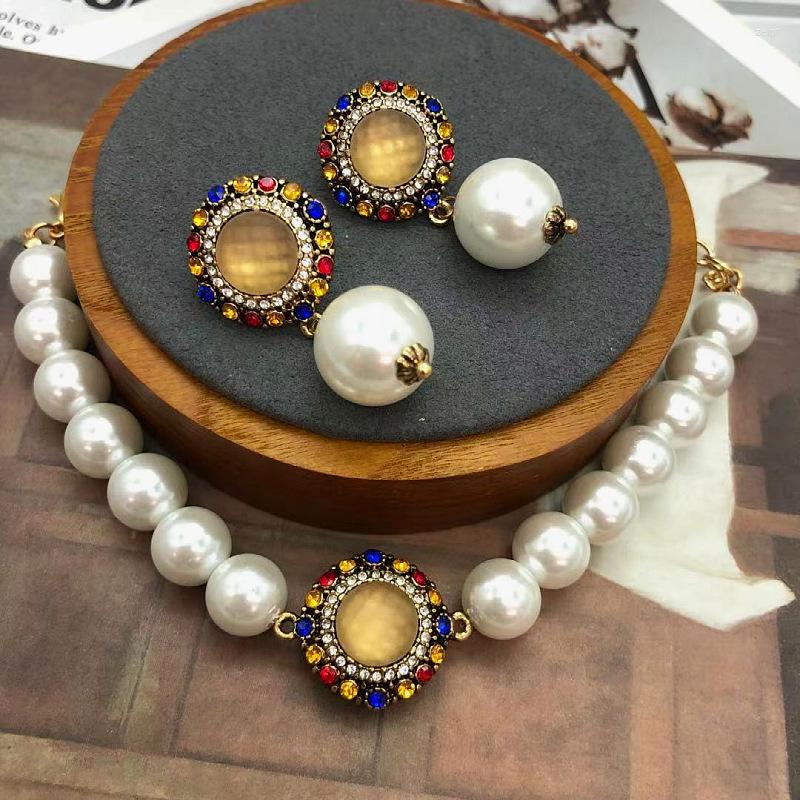 

Backs Earrings European And American Retro Jewelry Inlaid Gold-plated Aged Frosted Resin Glass Pearl Ear Clip