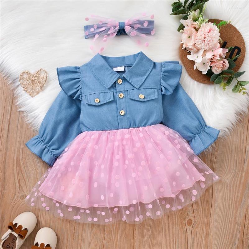 

Girl Dresses Baby Fashion Denim Patchwork Dress Ruffled Tulle Tutu With Headband 3-36M Infant Toddler Spring Fall Casual Outfits, Sky blue