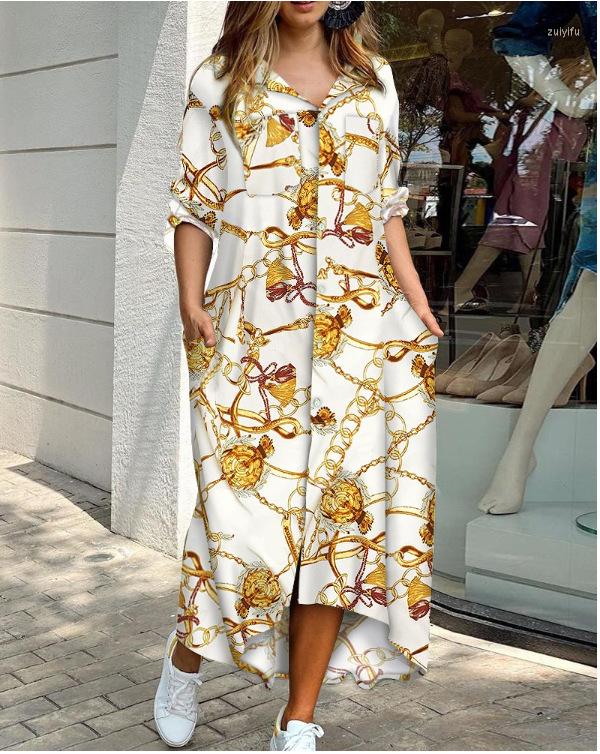 

Casual Dresses Fashion Sexy Long Sleeve V Neck Shirt Skirt Dress Women, Beige