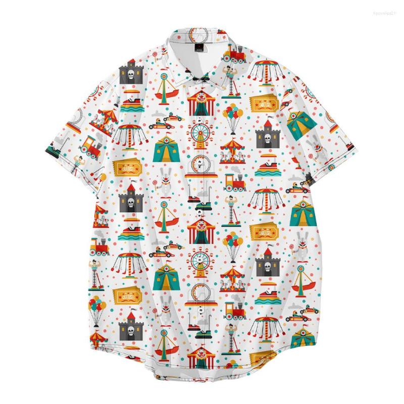

Men's Casual Shirts 2022 Men's Short Sleeve Lapel Shirt Large Size Ferris Wheel 3D Printed Top With Pockets