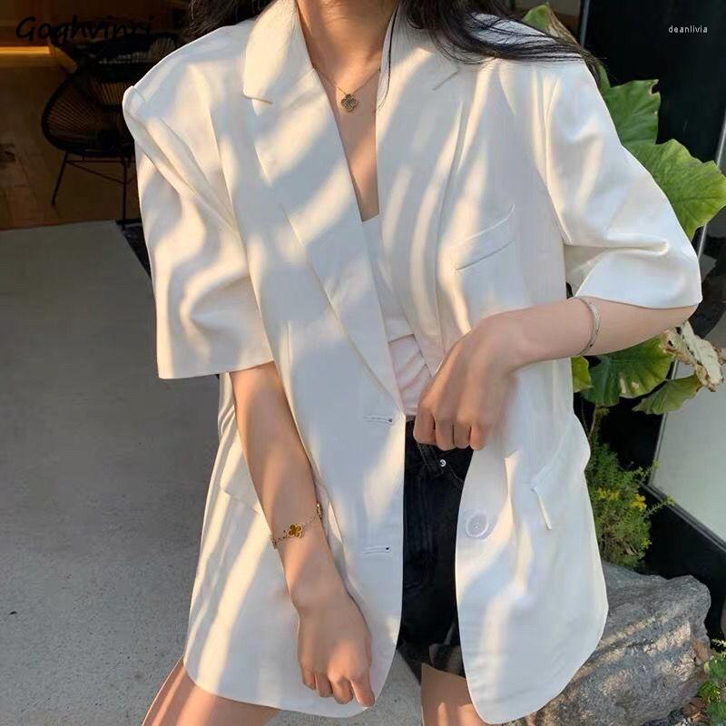 

Women' Suits Blazer Women Short-sleeve Single-breasted Solid Simple Back-Split Leisure Suit-Jacket Office Ladies Thin Formal Korean-style, White