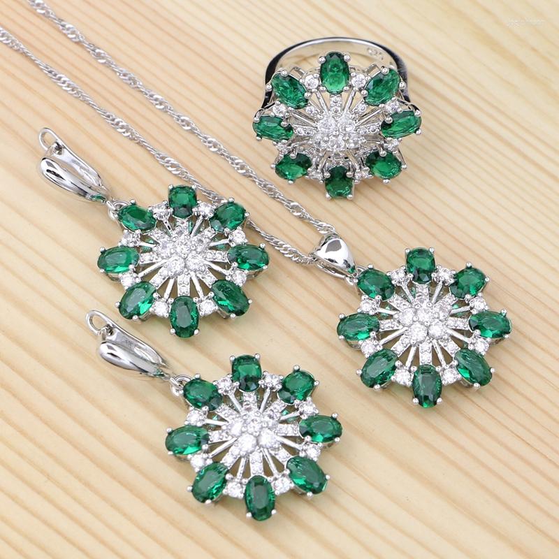 

Necklace Earrings Set 925 Sterling Silver Green CZ For Women Engagement Earrings/Ring/Pendant /Necklace Kit, Picture shown