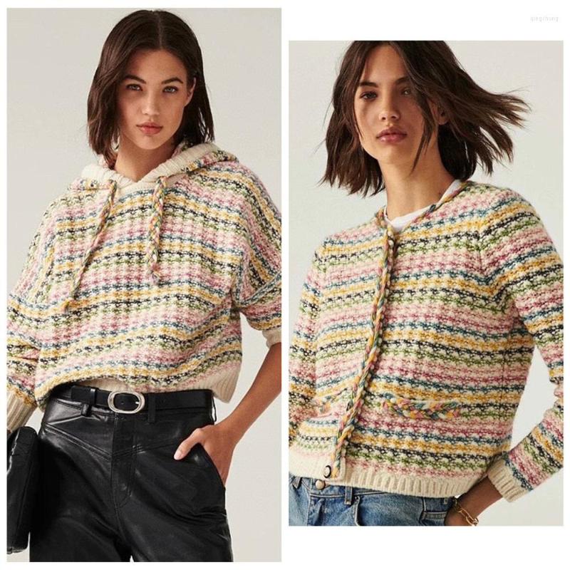 

Women' Knits 22 Autumn/Winter Wool Rainbow Knitted Collection Chic Hooded Long Sleeve Pullover Knit Trendy Sporty Cardigan