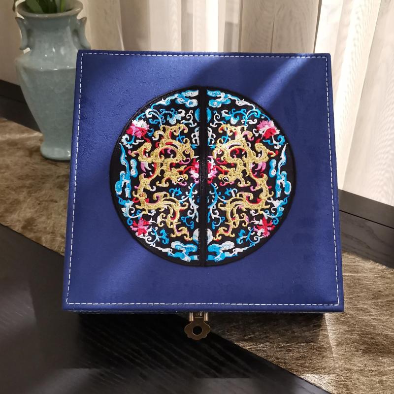 

Jewelry Pouches Chinese Traditonal Vintage Double-layer Velvet Box Jewel Necklace Rings Storage Large Strong Holder Gift