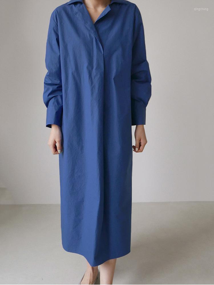 

Casual Dresses Dress For Women 2022 Spring Summer Lapel Solid Color Loose Straight Female Fashion Clothing B407, Blue
