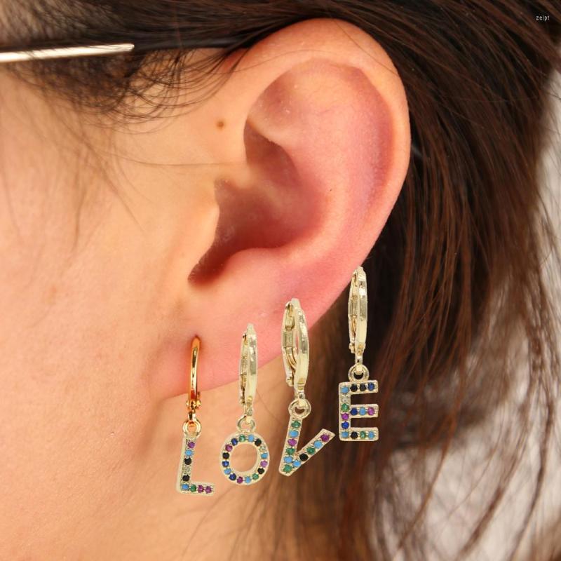 

Dangle Earrings Colorful Cz Paved Initials Customize Name Earring Jewelry European Selling Women Drop