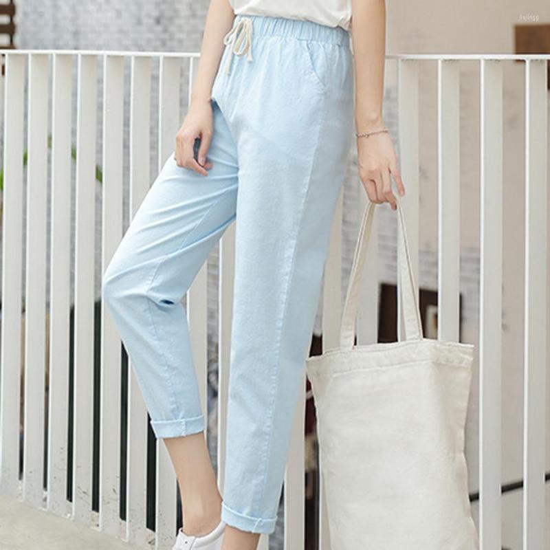 

Women' Pants Women Casual Solid Color Waist Drawstring Elastic Waistband Cotton Pencil Adjusting It For A Comfortable Fit, Black